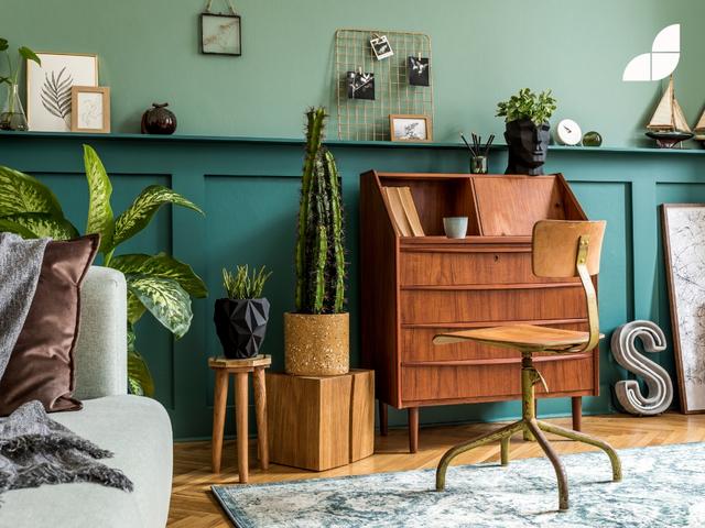 Retro living room design with a mix of old and modern furnitures