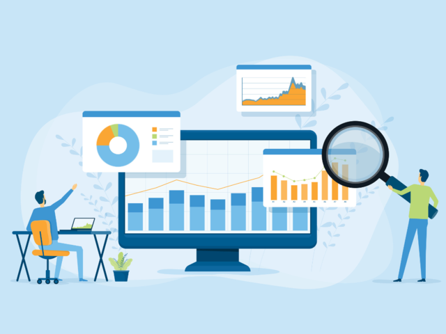 A vector image of data analysis and reports.